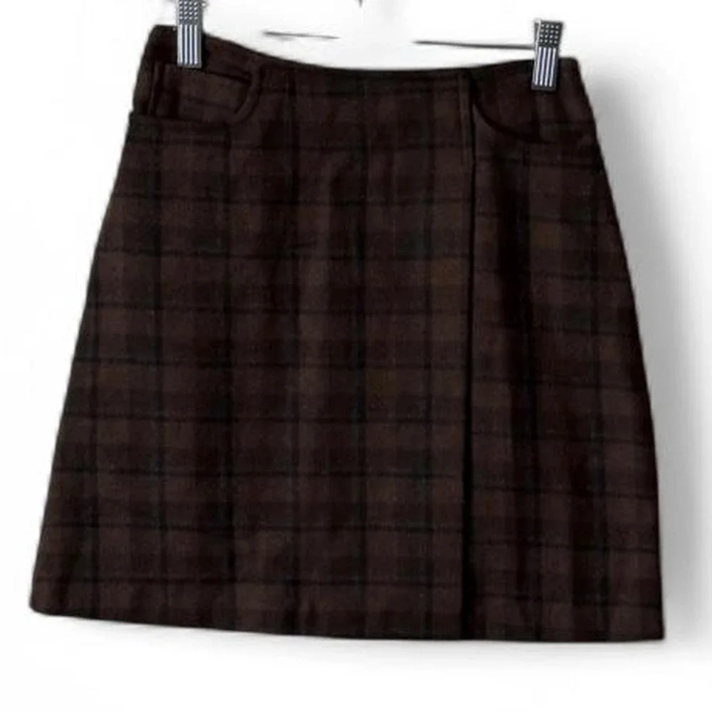 Vintage 90s Tracy Evans Brown Plaid Mini Skirt, Women's Size 3